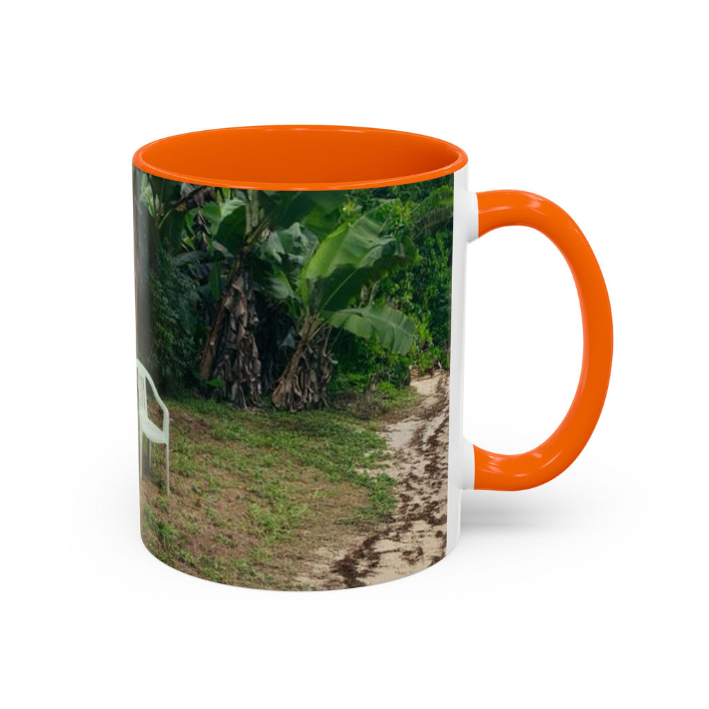 Tropical Garden Coffee Mug — Two White Chairs Photo Accent Mug (11/15oz)