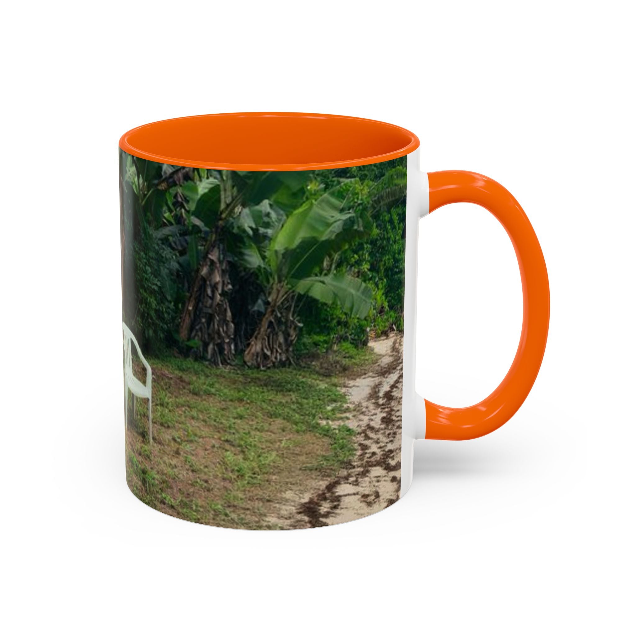 Tropical Garden Coffee Mug — Two White Chairs Photo Accent Mug (11/15oz)