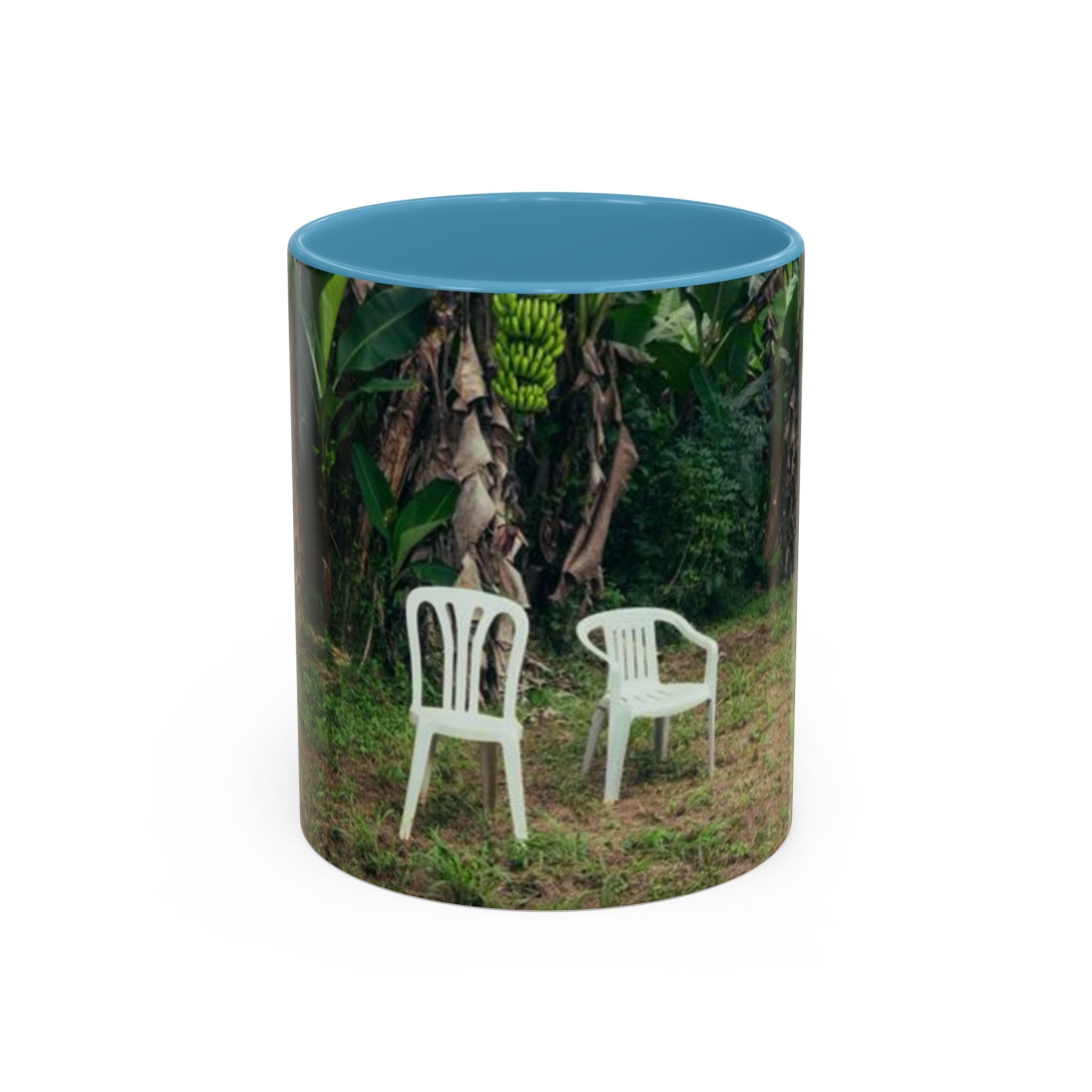 Tropical Garden Coffee Mug — Two White Chairs Photo Accent Mug (11/15oz)