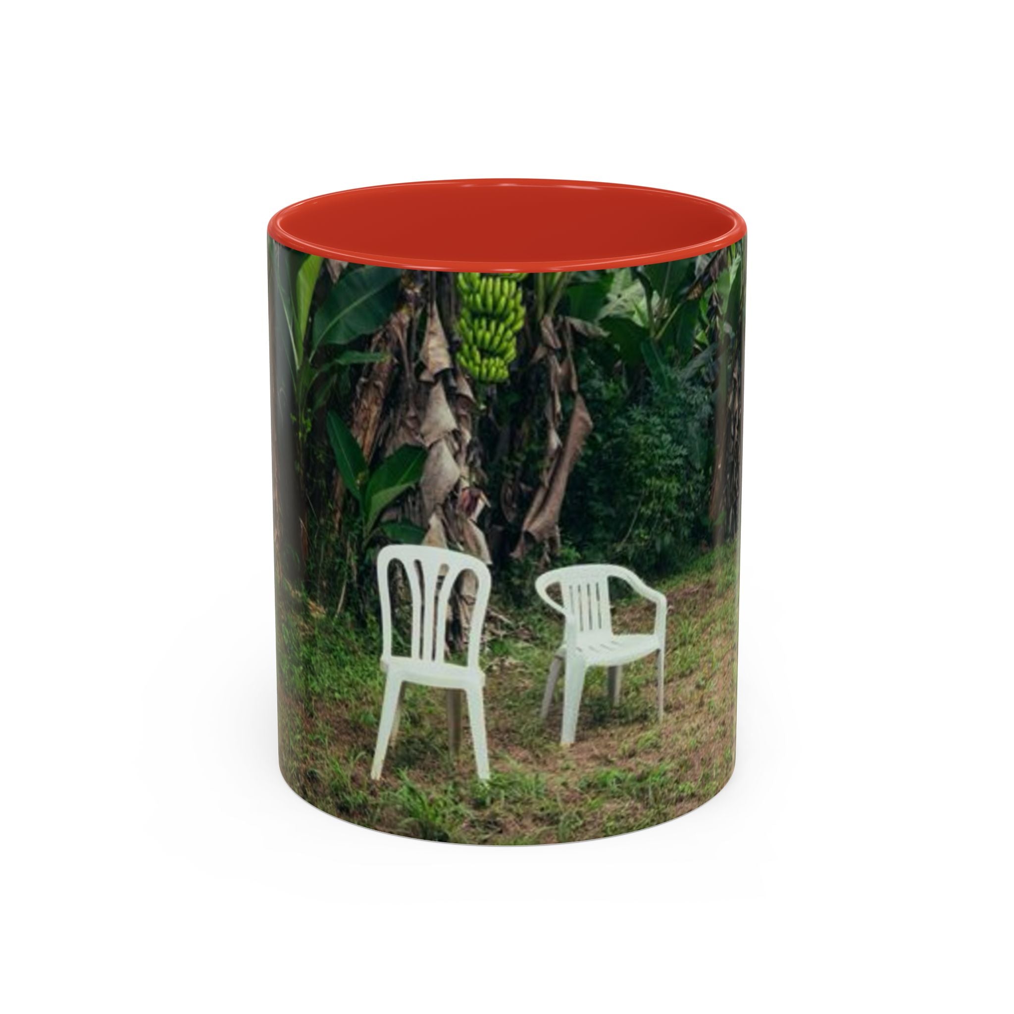 Tropical Garden Coffee Mug — Two White Chairs Photo Accent Mug (11/15oz)