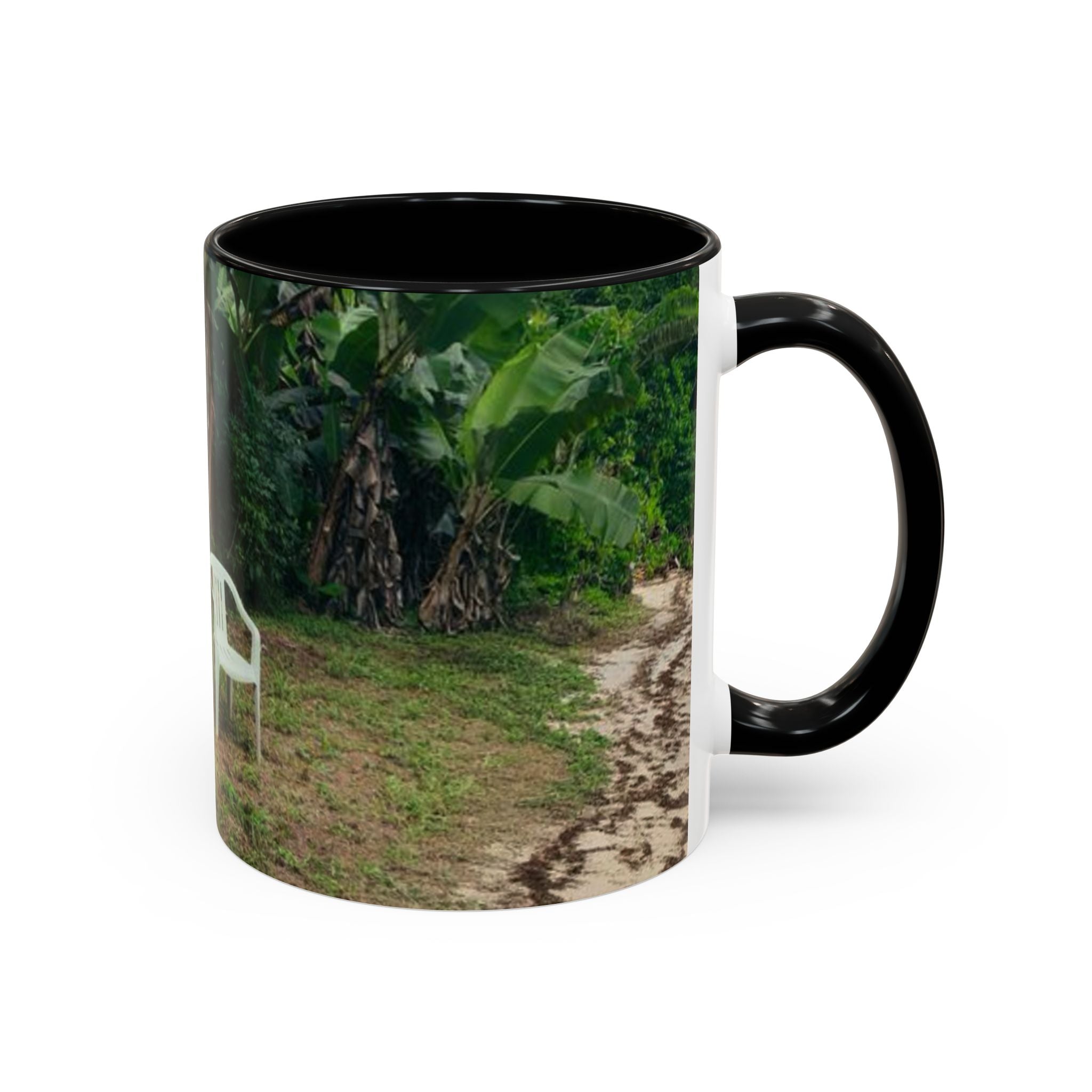 Tropical Garden Coffee Mug — Two White Chairs Photo Accent Mug (11/15oz)