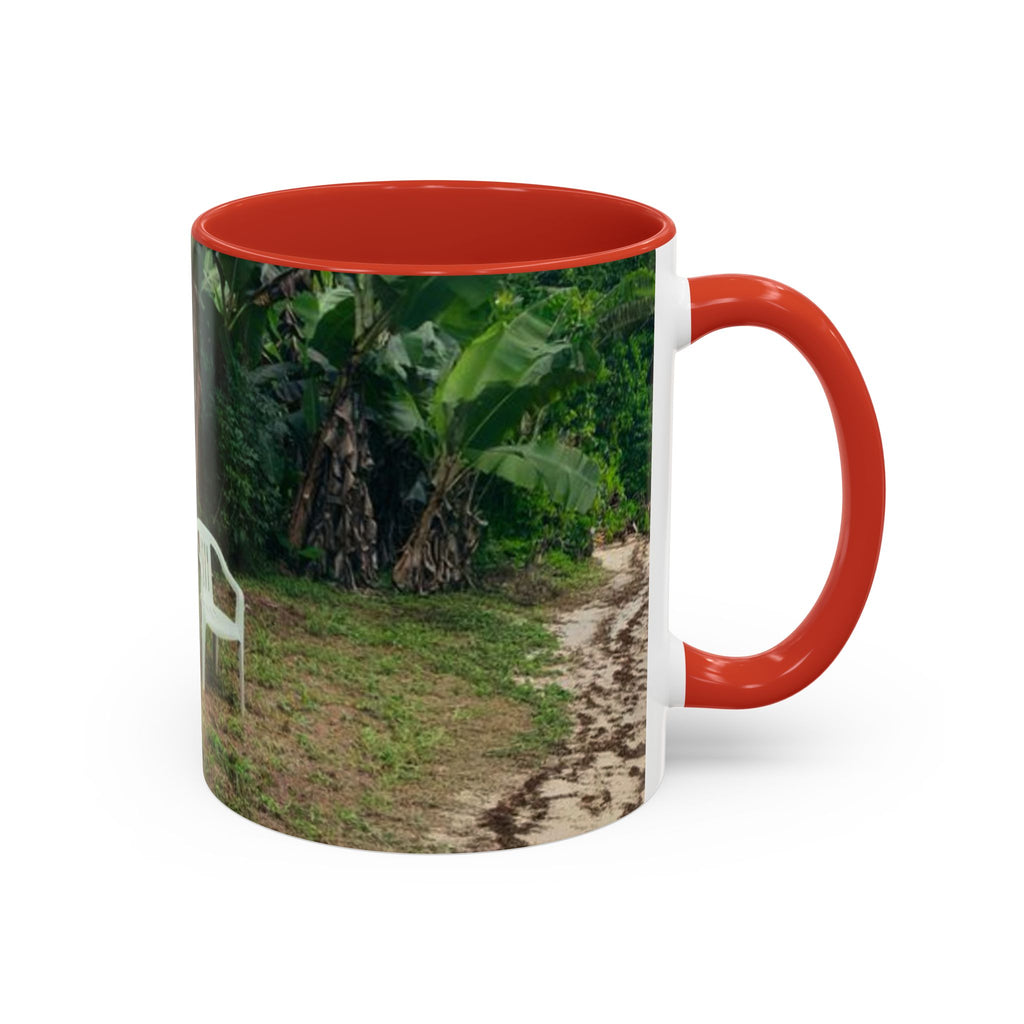 Tropical Garden Coffee Mug — Two White Chairs Photo Accent Mug (11/15oz)