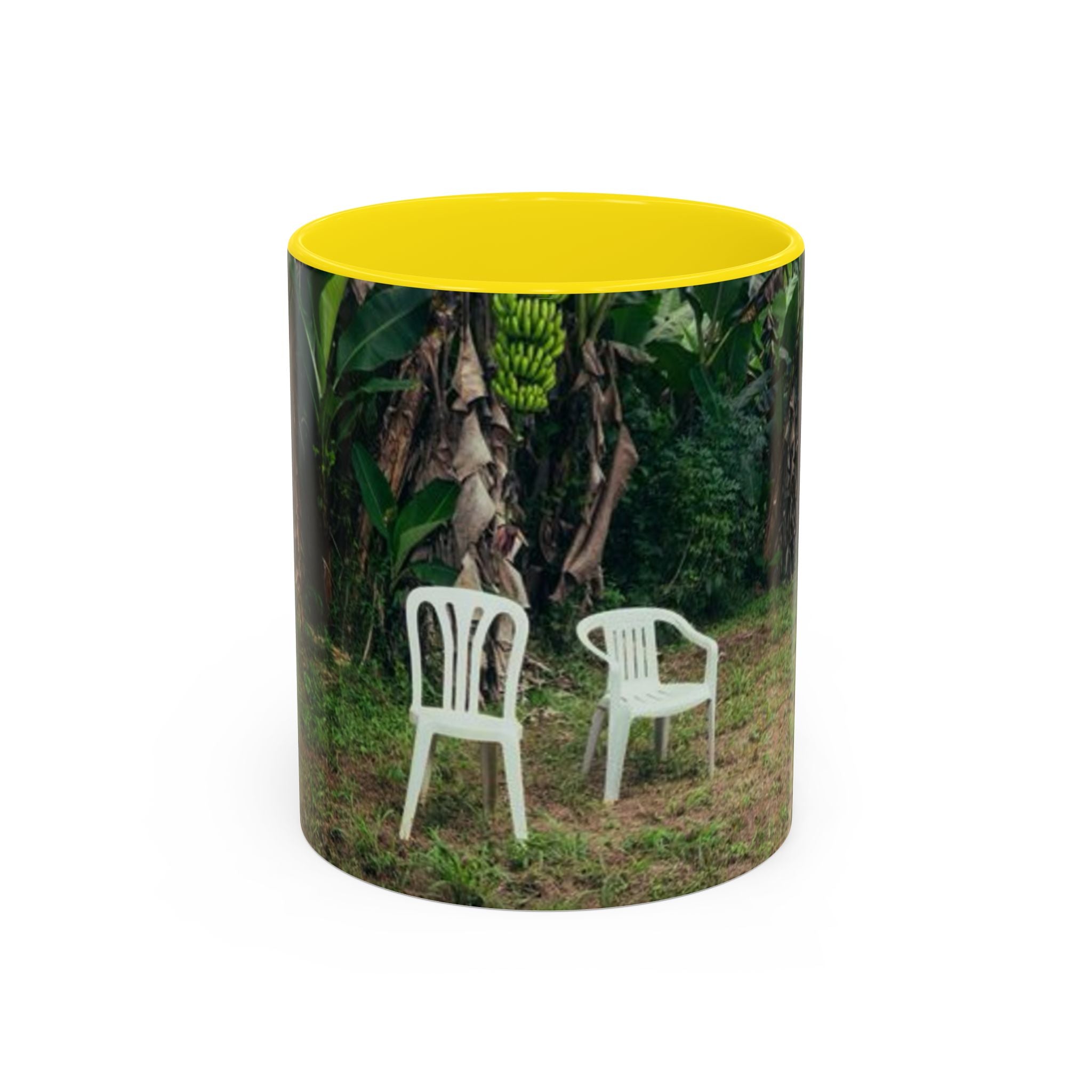 Tropical Garden Coffee Mug — Two White Chairs Photo Accent Mug (11/15oz)