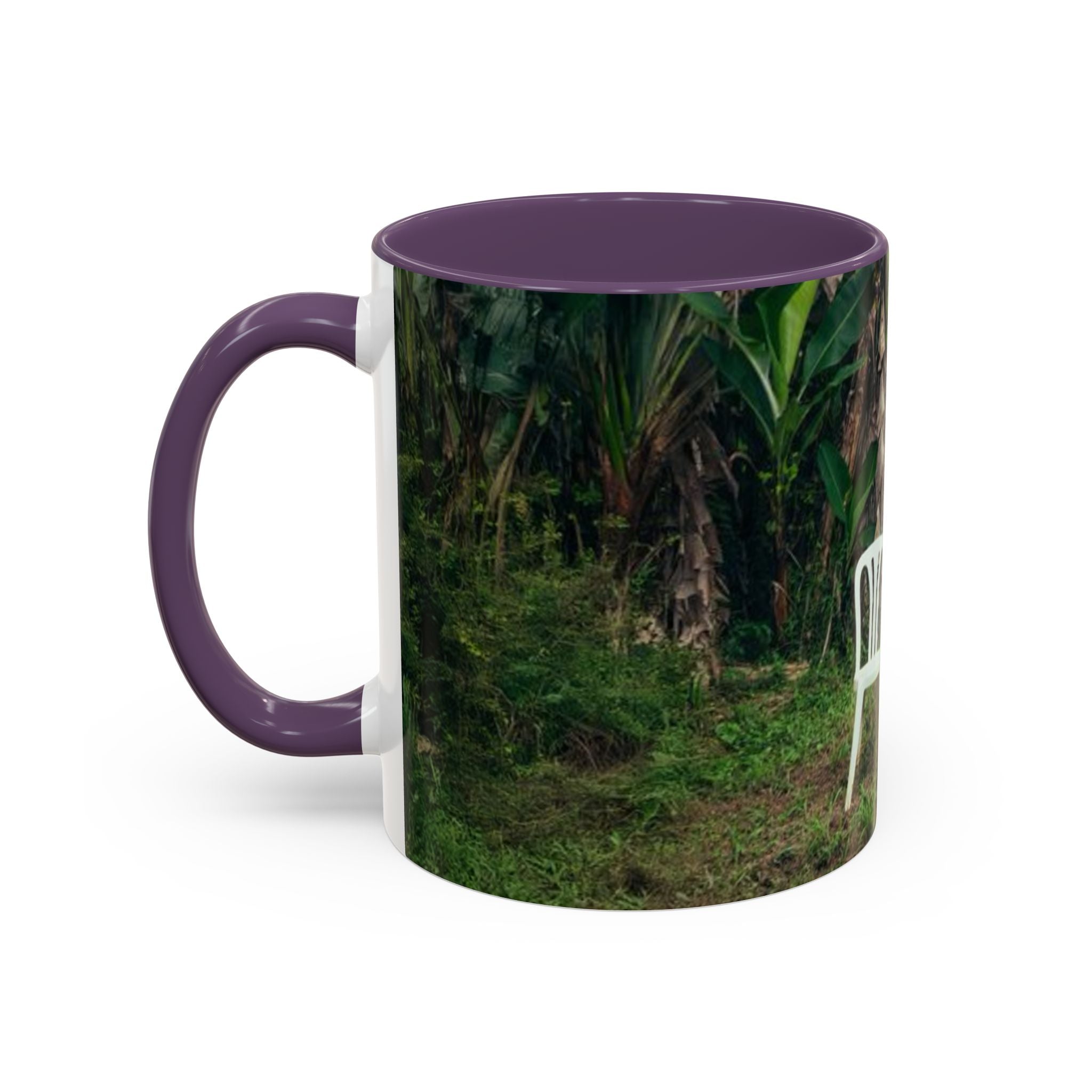 Tropical Garden Coffee Mug — Two White Chairs Photo Accent Mug (11/15oz)