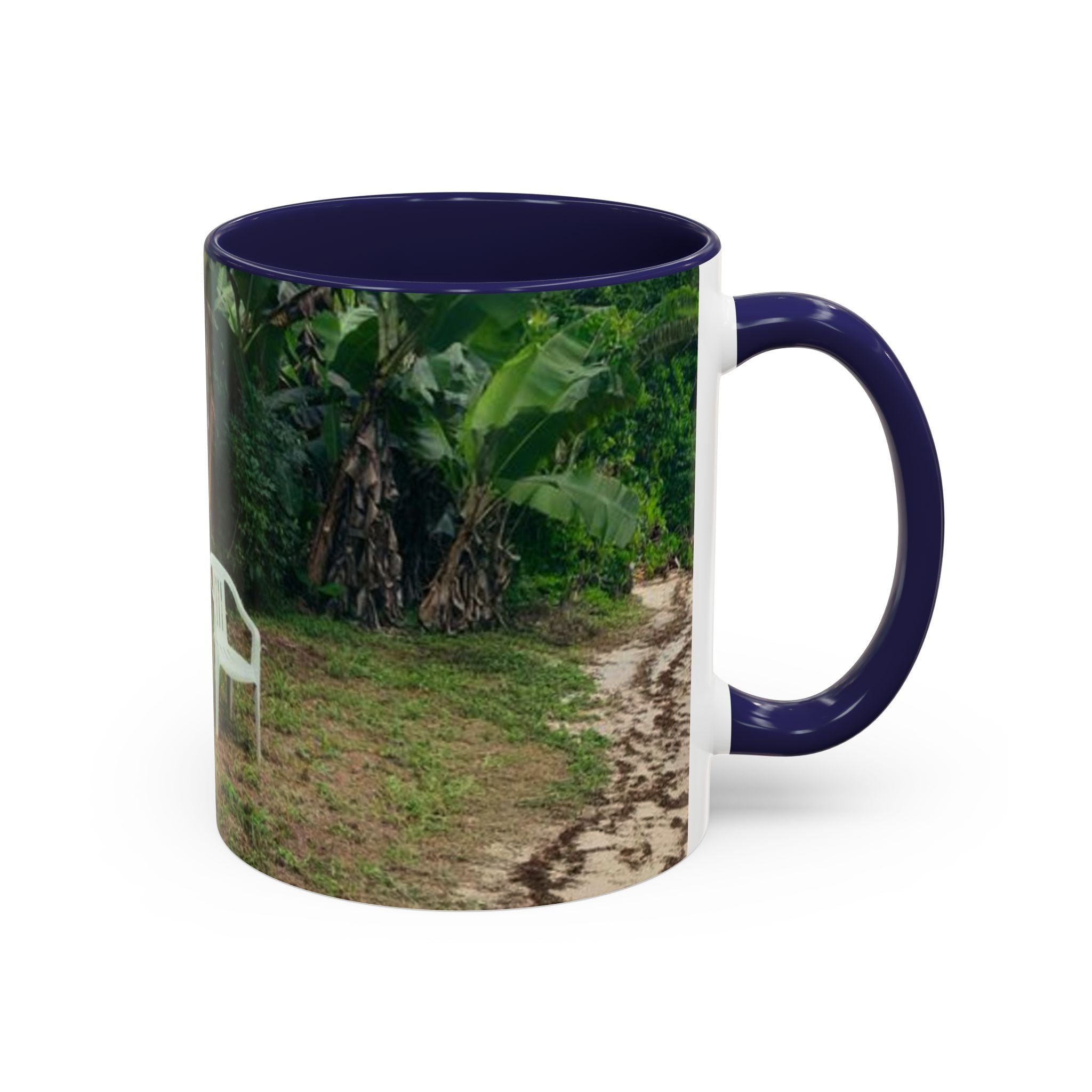 Tropical Garden Coffee Mug — Two White Chairs Photo Accent Mug (11/15oz)