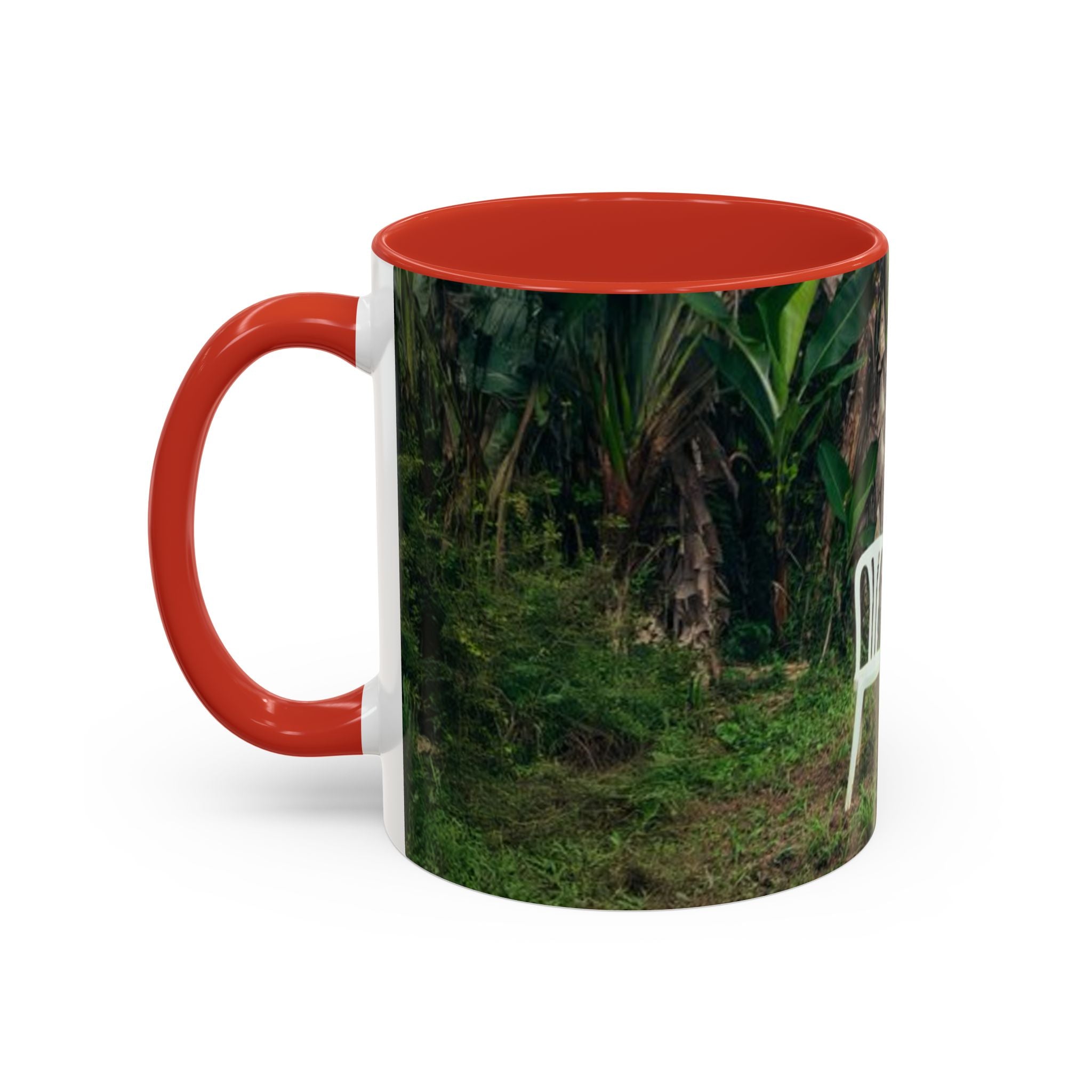 Tropical Garden Coffee Mug — Two White Chairs Photo Accent Mug (11/15oz)
