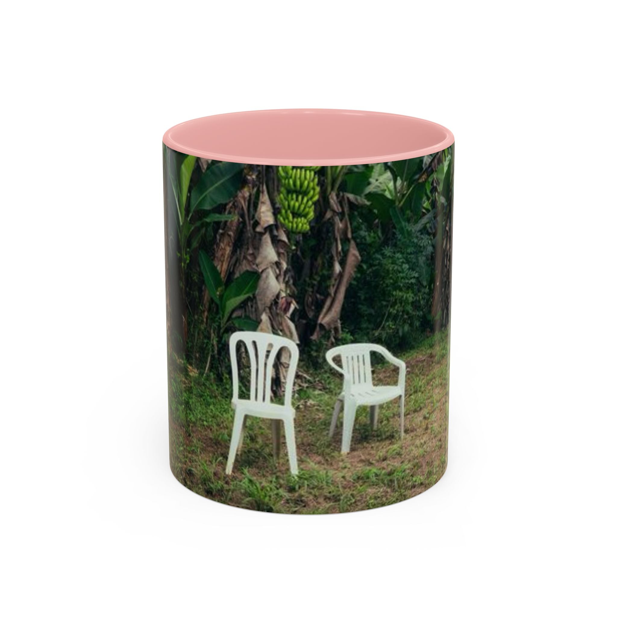 Tropical Garden Coffee Mug — Two White Chairs Photo Accent Mug (11/15oz)