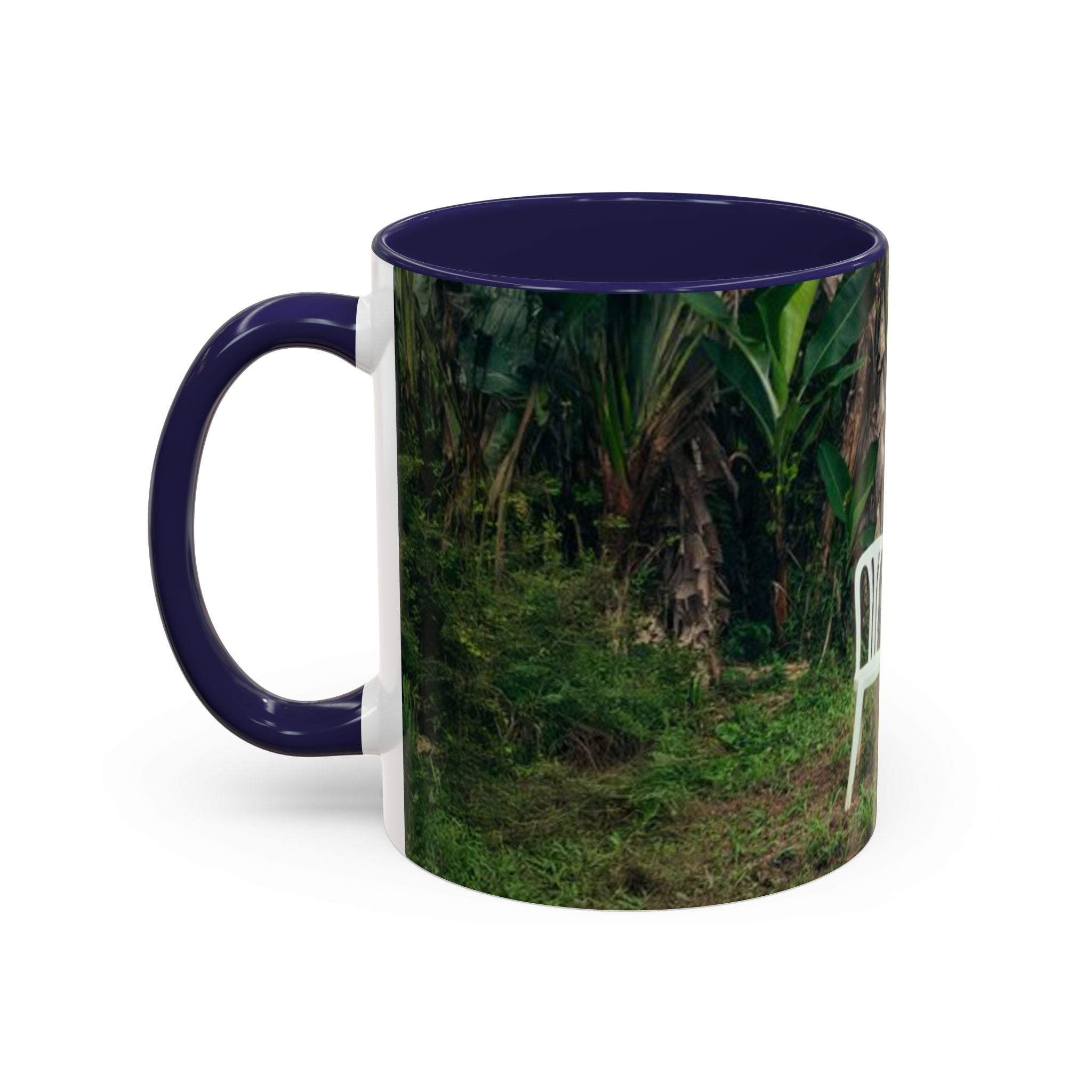 Tropical Garden Coffee Mug — Two White Chairs Photo Accent Mug (11/15oz)