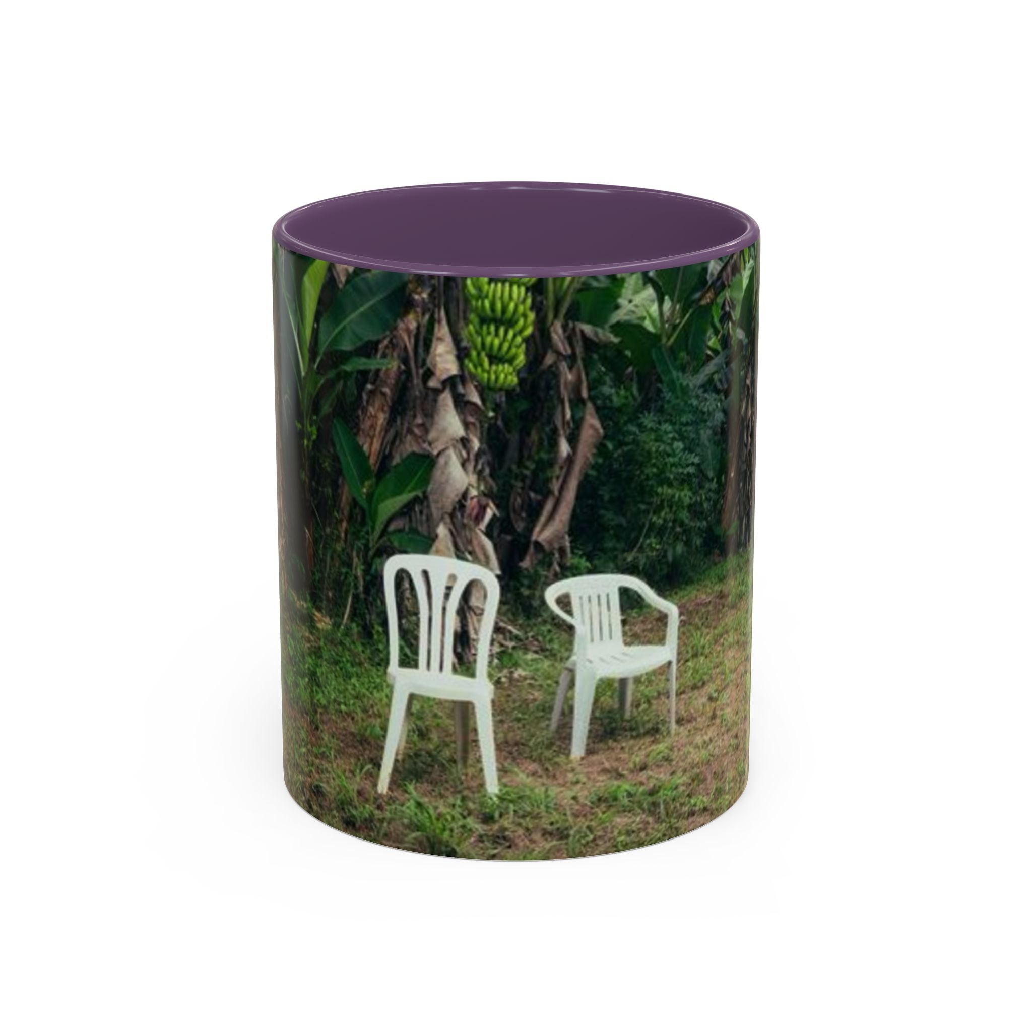 Tropical Garden Coffee Mug — Two White Chairs Photo Accent Mug (11/15oz)