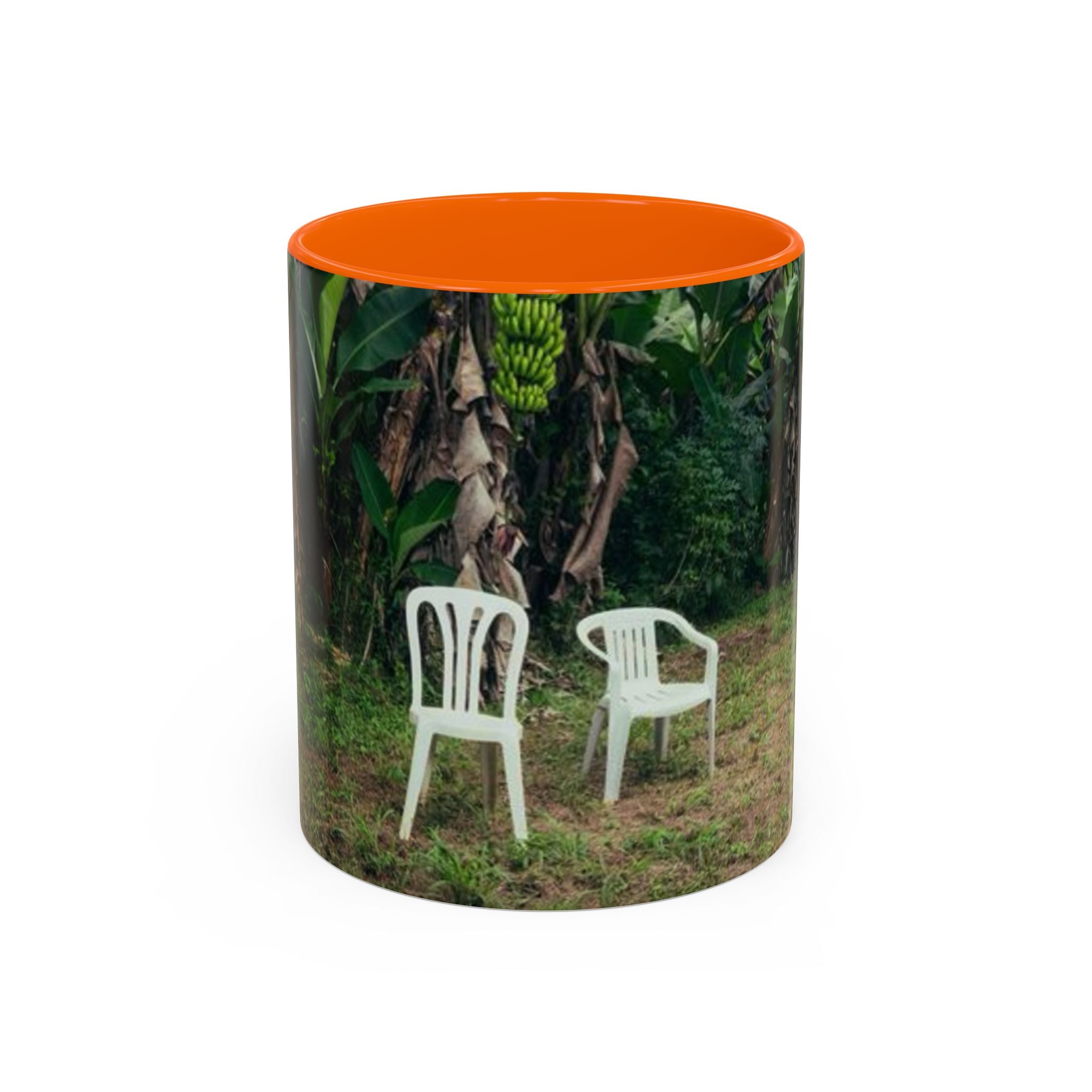 Tropical Garden Coffee Mug — Two White Chairs Photo Accent Mug (11/15oz)