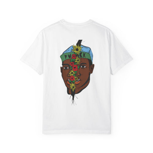 Graphic T-Shirt — Floral Split Face Portrait with 'F*CK' Cap