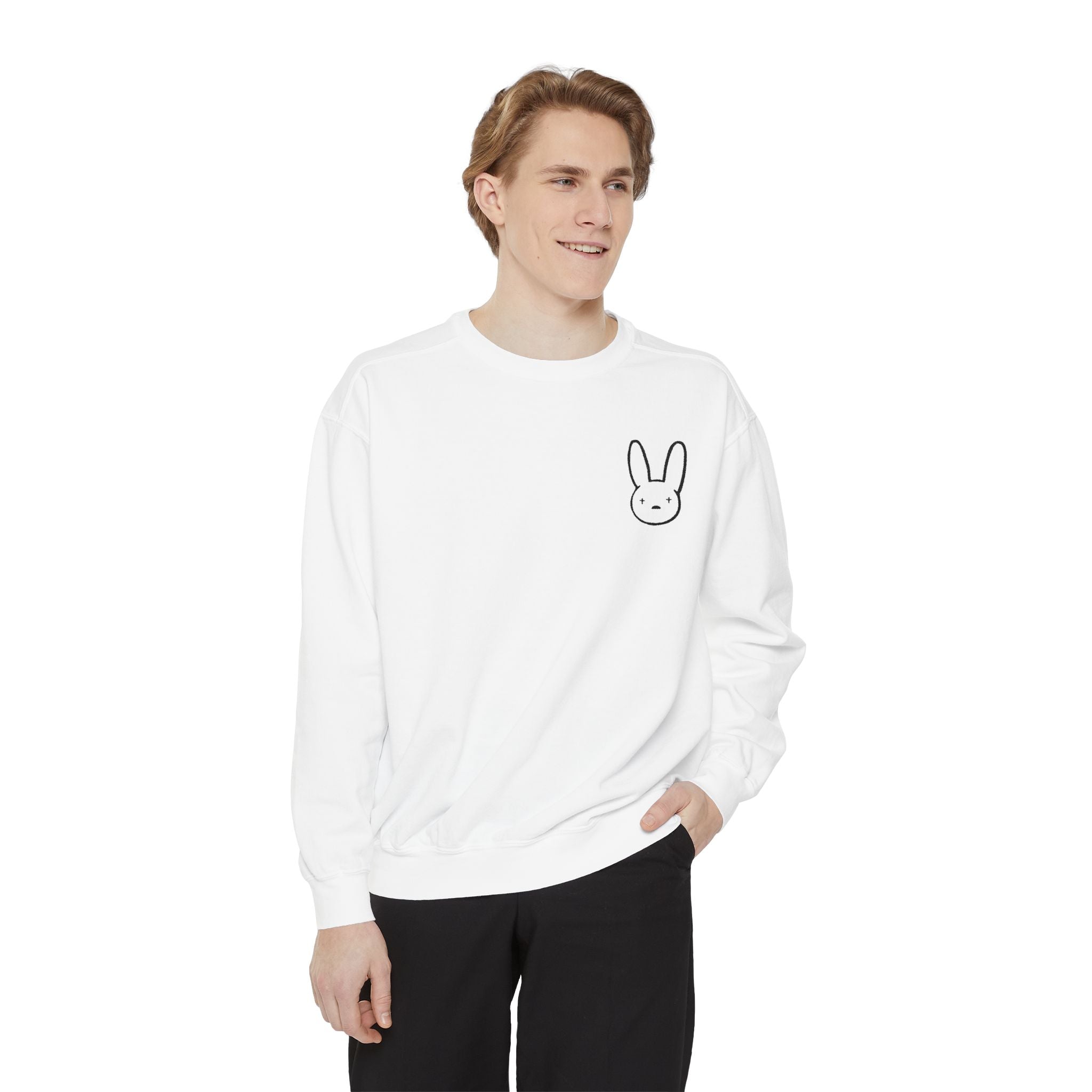 Bunny Pocket Sweatshirt — Cute Minimalist White Crewneck