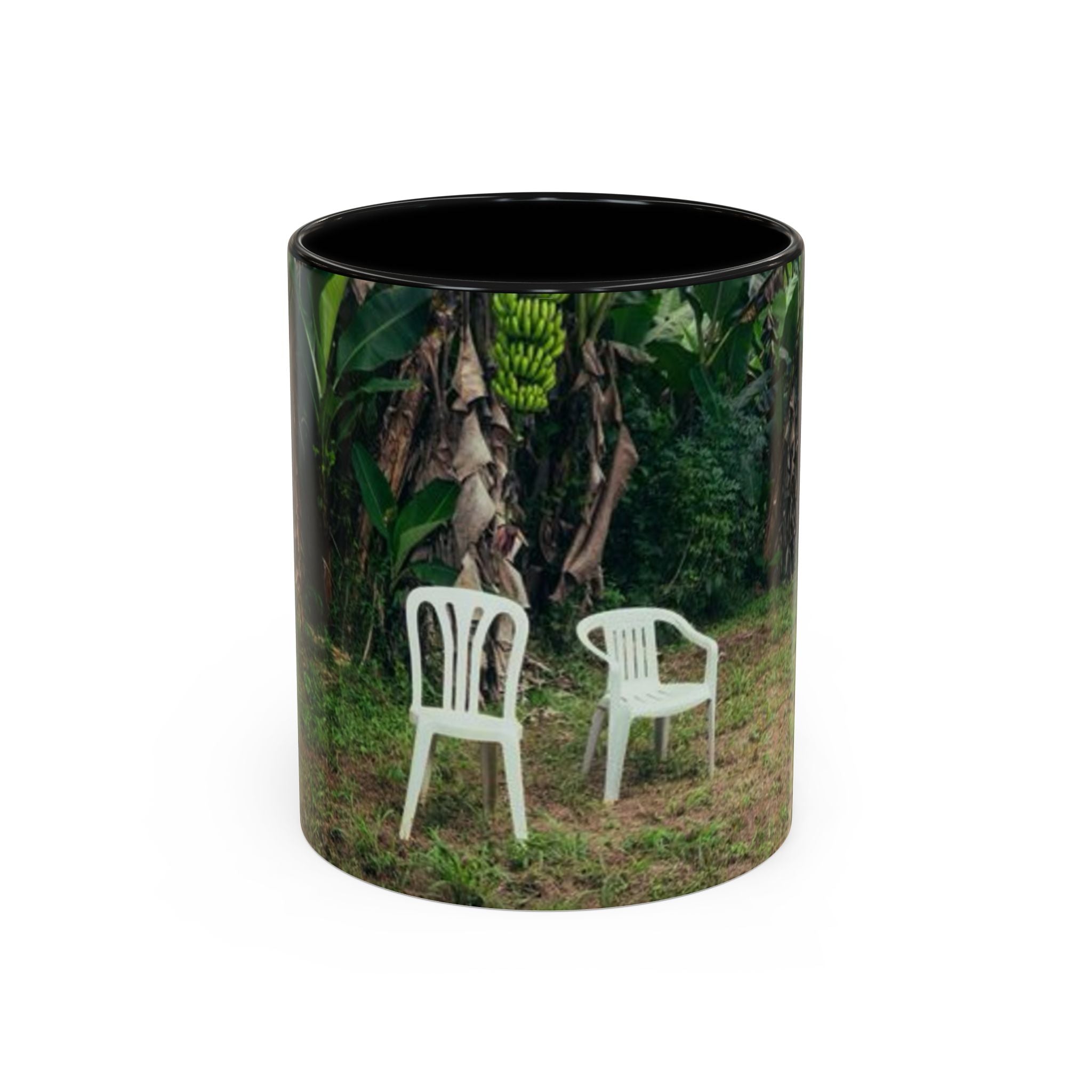 Tropical Garden Coffee Mug — Two White Chairs Photo Accent Mug (11/15oz)