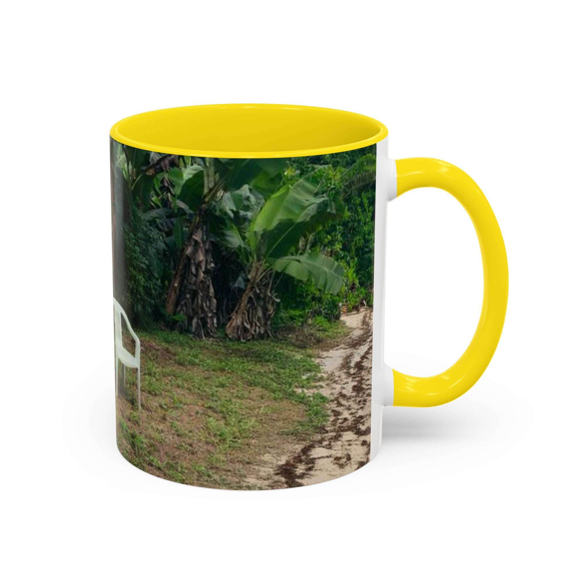 Tropical Garden Coffee Mug — Two White Chairs Photo Accent Mug (11/15oz)