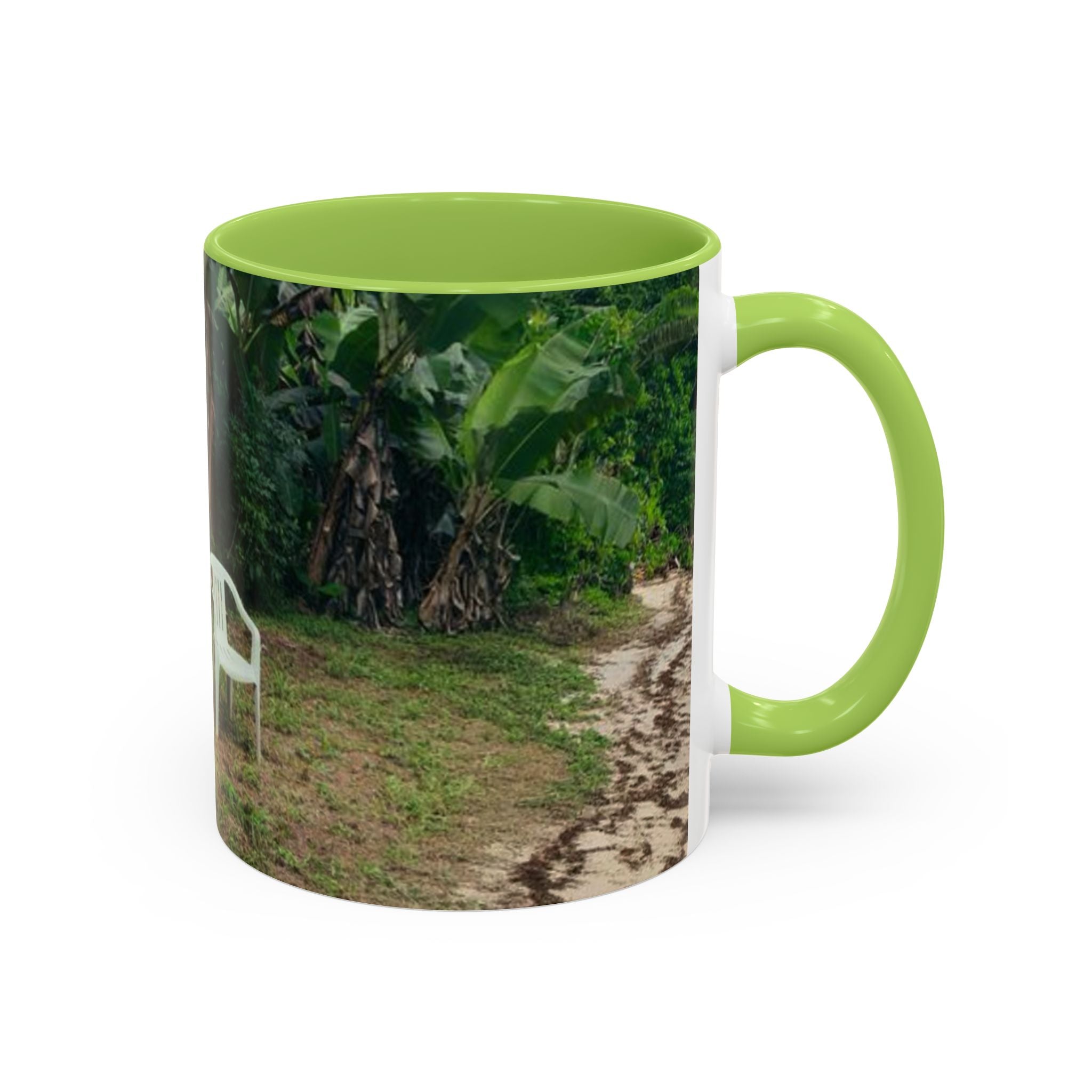 Tropical Garden Coffee Mug — Two White Chairs Photo Accent Mug (11/15oz)