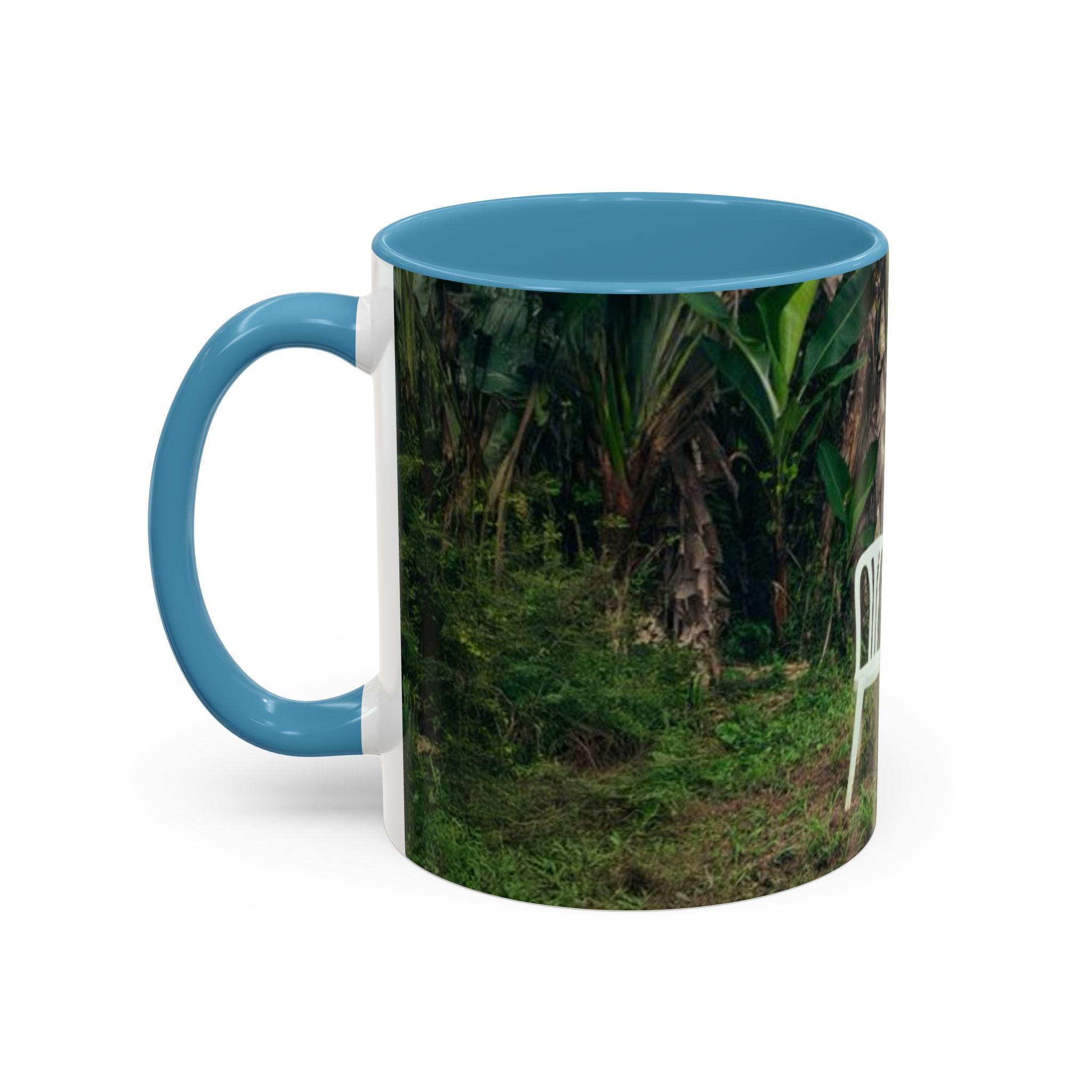 Tropical Garden Coffee Mug — Two White Chairs Photo Accent Mug (11/15oz)