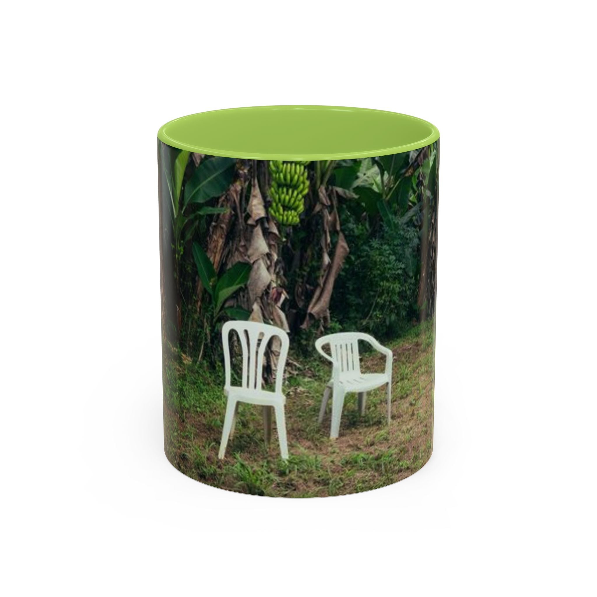 Tropical Garden Coffee Mug — Two White Chairs Photo Accent Mug (11/15oz)