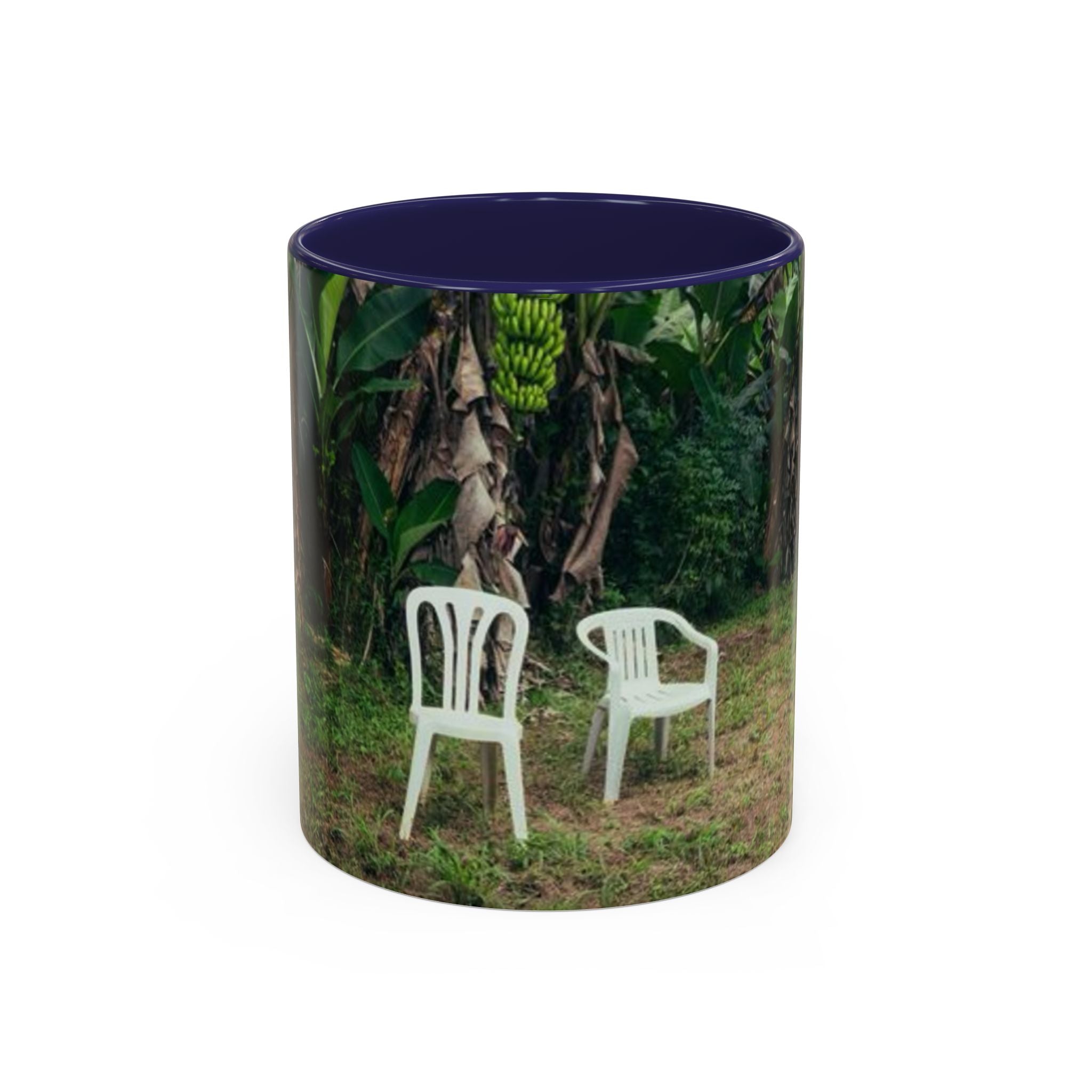 Tropical Garden Coffee Mug — Two White Chairs Photo Accent Mug (11/15oz)